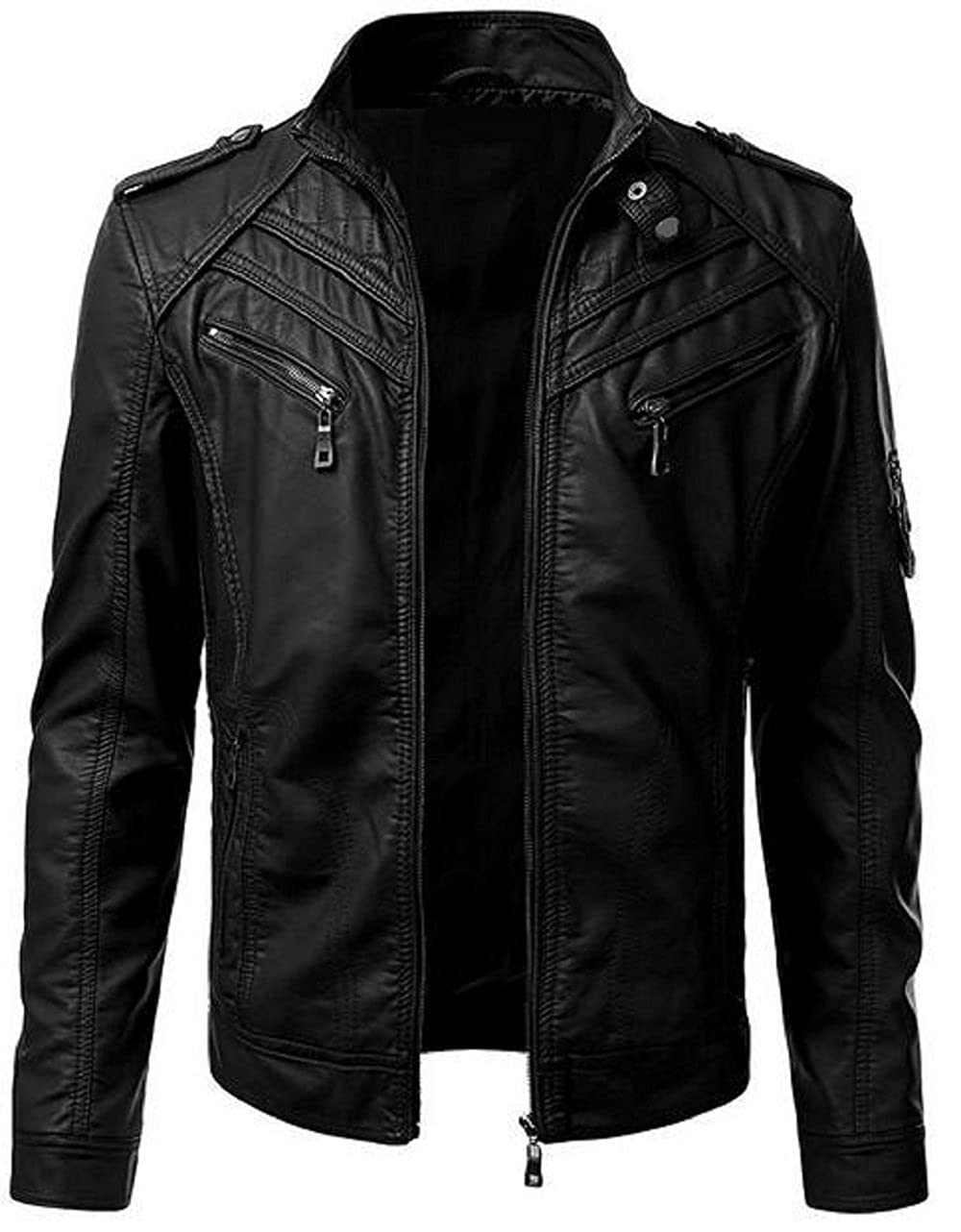 Men's Black Leather Biker Jacket, Grey Turtleneck, Charcoal Jeans, Black  Suede Low Top Sneakers | Leather jacket outfit men, Black outfit men, Mens  outfits